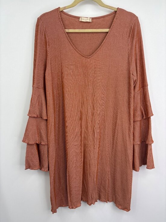 Altar'd State Dresses & Skirts - Altar'd State V-Neck Tunic Dress With Ruffle Bell Sleeve Orange Medium